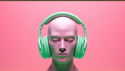 Bright and lively scene of an abstract figure listening to music