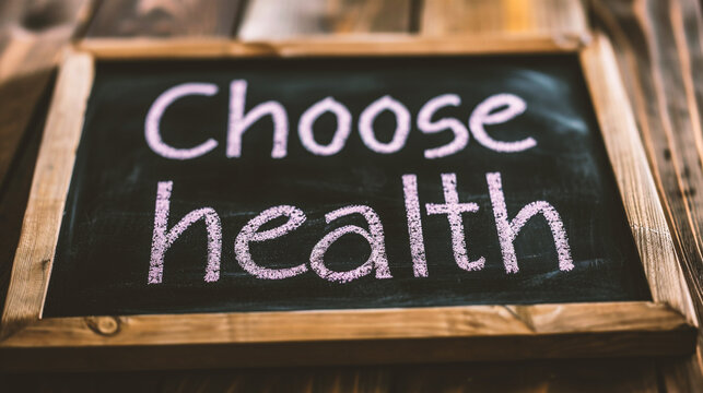 Choose health written on a chalkboard in a rustic setting.