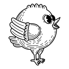 Coloring book chick sketch. Small bird. Hand drawn vector illustration.