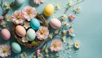 Fotobehang easter eggs with flowers © Semih Photo