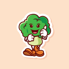 vector cute cartoon character of broccoli thumbs up isolated