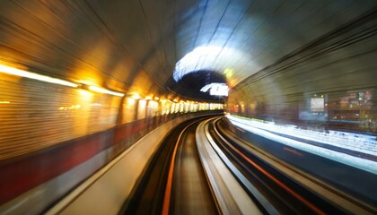 Fototapeta na wymiar fast moving train in tunnel