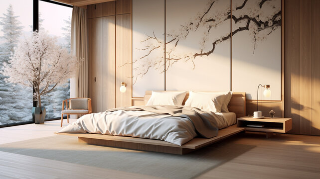 Fototapeta japanese style decoration interior design of modern bedroom