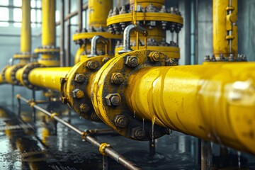A vibrant industrial scene, filled with metallic cylinders and machinery, captures the essence of engineering and pipeline transport in a factory setting