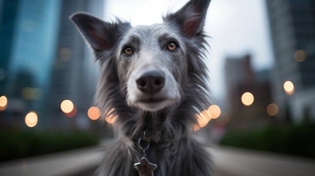 Close-up shot of a silken windhound against a softly blurred background