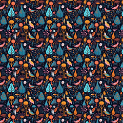 Forest and birds Seamless Pattern, Texture, Designs