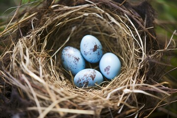Naklejka na ściany i meble Fragile Nest bird eggs natural. Animal farm. Generate Ai