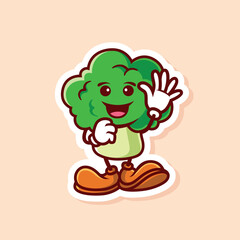 vector cute cartoon character of broccoli wave hand isolated