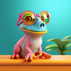 3d cartoon colorful chameleon