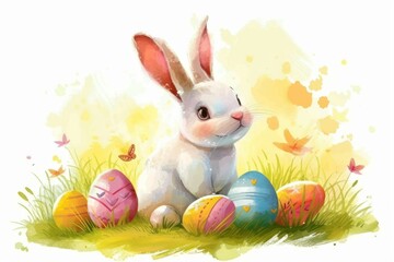 Happy Easter Eggs Basket Cross. Bunny in flower easter mourning decoration Garden. Cute hare 3d cross easter rabbit spring illustration. Holy week revival card wallpaper Coastal bloom