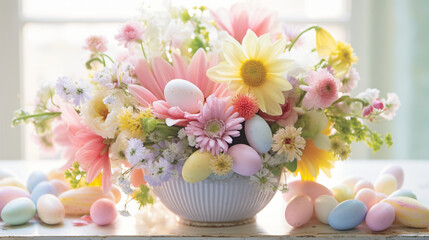 A pastel paradise of Easter treats and flowers