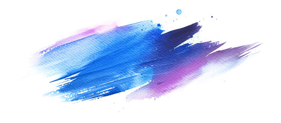 Blue and purple paint brush strokes in watercolor isolated, transparent PNG