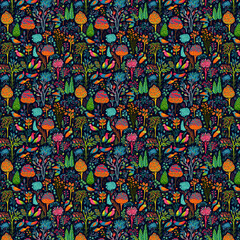 Forest and birds Seamless Pattern, Texture, Designs