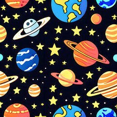 Naklejka premium seamless pattern with planets and stars