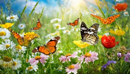 Butterfly in a meadow with flowers