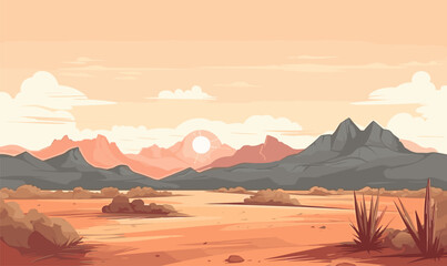 Fototapeta premium Mountains and sun desert. Vector illustration