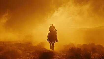 Fototapeta na wymiar Old West Ambiance: Rear view of a cowboy exploring a western-style town.
