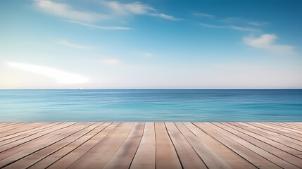 Fototapeta premium Empty concrete floor, 3D rendering sea view square with clear sky background