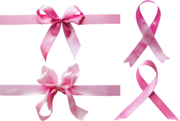 Pink ribbon and bow isolated on transparent alpha no background, Woman day, Breast Cancer, graphic png files, Gift, greeting card congratulation