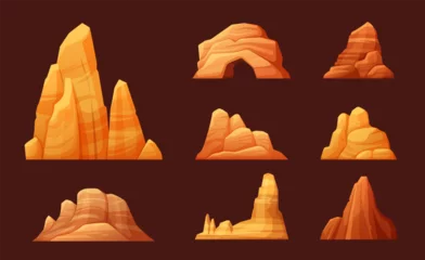 Cercles muraux Brun desert cliffs. minimalistic rocky canyon landscape elements collection, brown cracked mountain pieces set. vector cartoon constructor.