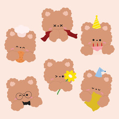 Set of cute girls bear activity illustration