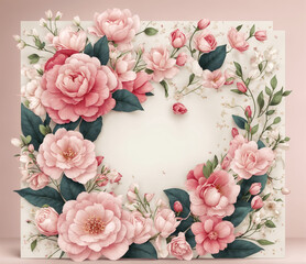 Vintage background with roses and frame card
