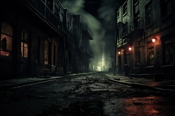 Night dark street. House alone scene. Generate Ai