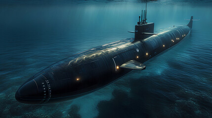  A modern submarine emerges from the depths of the sea