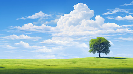 Green field and tree sky blue