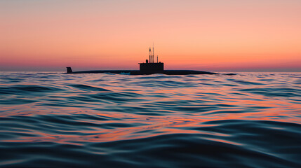 A modern submarine gracefully glides through the tranquil waters of the open sea