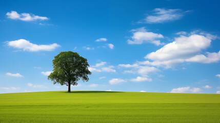Green field and tree sky blue