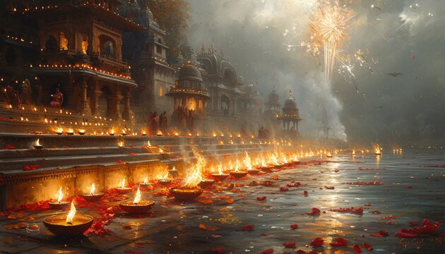 Celebrate Durga Puja with a Spectacular Fire Display Generative AI