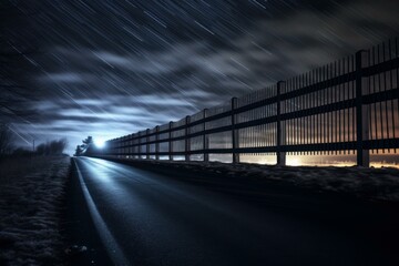 Unlit Night road alley fence. Scene fog. Generate Ai