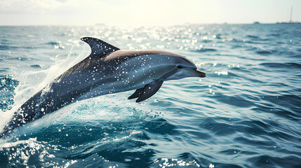 Beautiful dolphin swimming in the sea on a sunny summer day