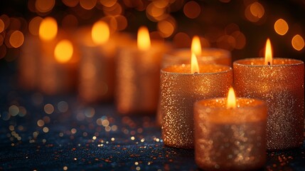 Glowing Candles in a Row: A Festive and Cozy Display for the Holiday Season Generative AI