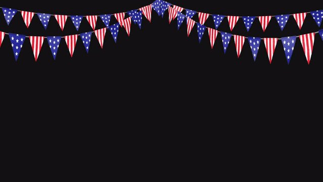 Happy Independence Day_American waving party flags 4 strings_USA triangles festive top decoration_looped with an alpha channel
