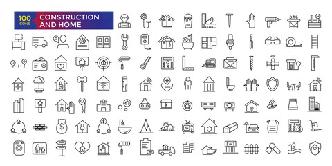 Simple set of building and construction related icons con set, icons collection