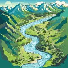 Poster Detailed mountains and river in the middle Generative Ai © LayerAce.com