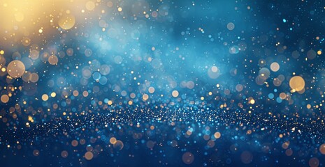a blue and gold background filled with glitter, in the style of futuristic organic, festive atmosphere, color splash, light sky-blue and dark indigo.
