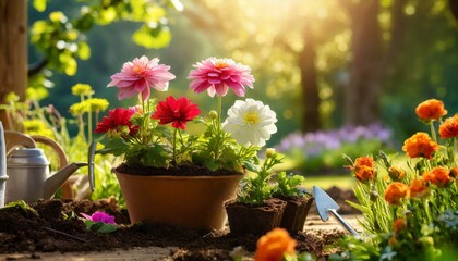 Fototapeta na wymiar planting flowers in garden