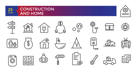 Simple set of building and construction related icons con set, icons collection