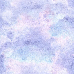Seamless pattern of watercolor abstract purple blue backdrop. Hand drawn illustration background with blots and splash with paper texture. Vintage template for fabric, wallpaper, scrapbooking, covers