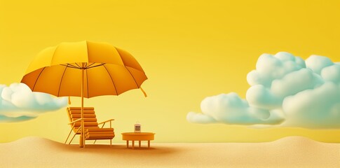Fototapeta na wymiar with beach umbrella and chair on a yellow background