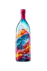 Glass bottle decorated with sea wave pattern, isolated on a transparent background. AI generative