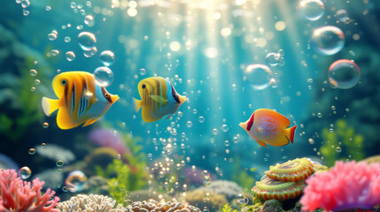 Fototapeta na wymiar wallpaper colorful underwater world colorful fishes