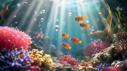 Fototapeta na wymiar colorful underwater world colorful fishes desktop wallpaper
