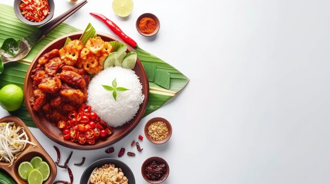 National food of Indonesia with white background, realistic, HD, copy space - generative ai