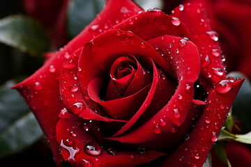 water droplets on red rose bloom beautiful shape natural.