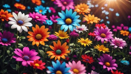 Pink and yellow flowers, Red and yellow flowers, Flowers on a black background, colorful flowers,s and a lens flare, colorful flower background,