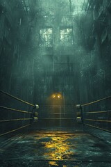 Boxing Ring in Dark Alley - A Captivating Scene of Fight Night. Generative AI.